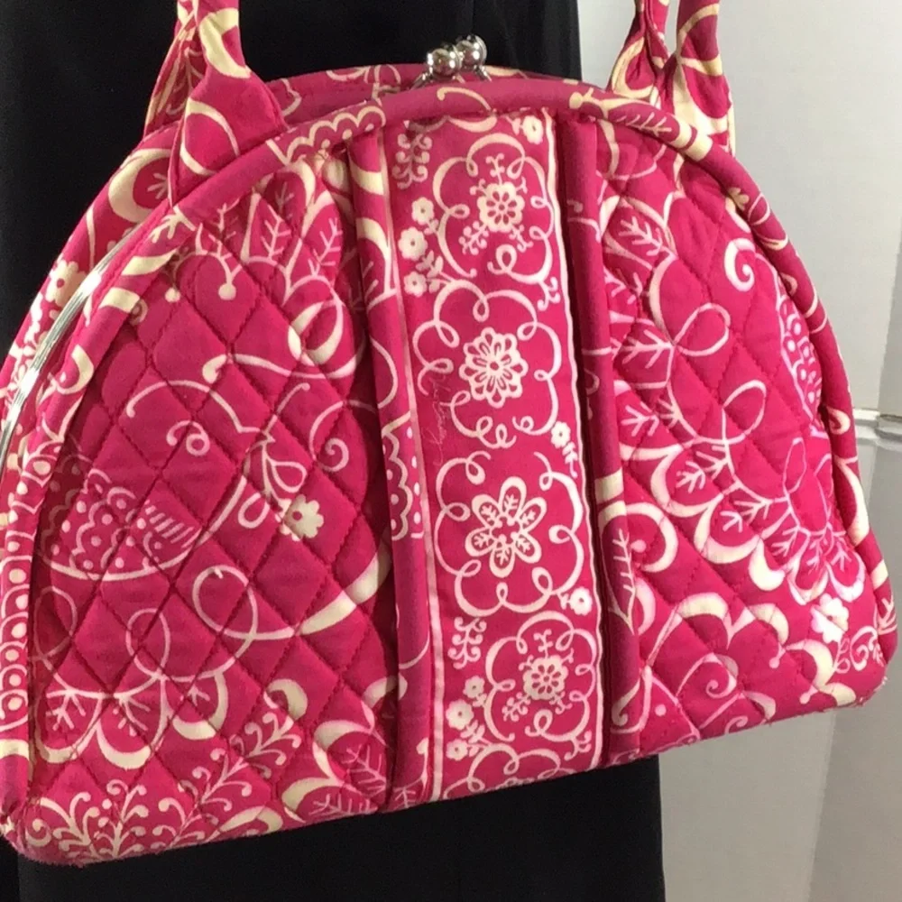 Vera Bradley Eloise Pink Quilted kisslock Bag plus free zip around wallet
